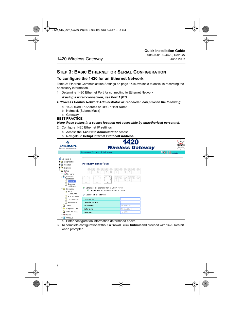 Emerson Process Management Wireless Gateway 1420 User Manual | Page 8 / 16