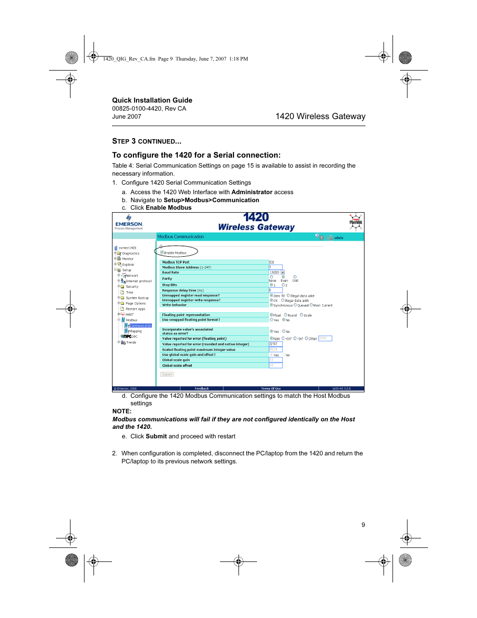 1420 wireless gateway | Emerson Process Management Wireless Gateway 1420 User Manual | Page 9 / 16