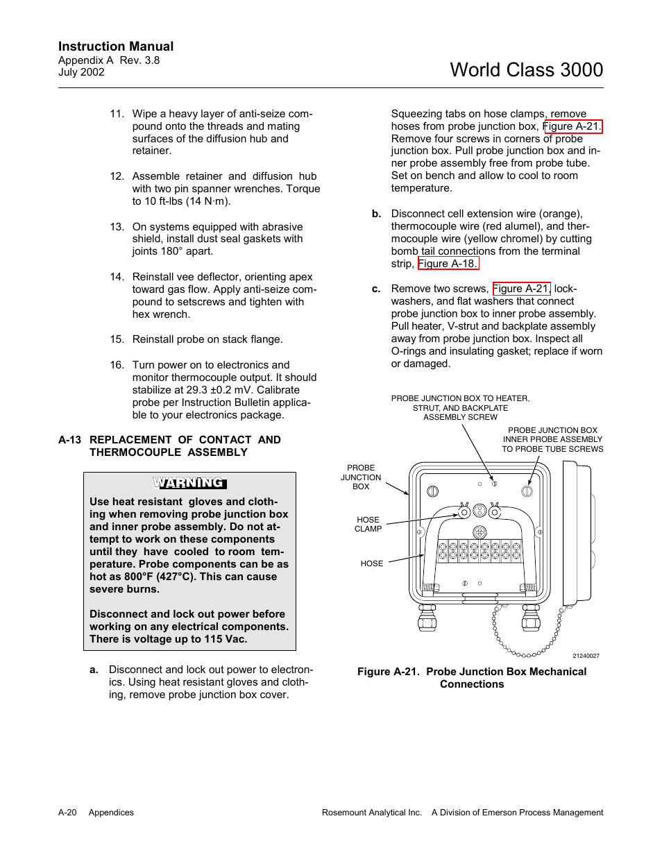 Replacement of contact and thermocouple assembly, World class 3000, Instruction manual | Emerson Process Management 3000 User Manual | Page 118 / 182