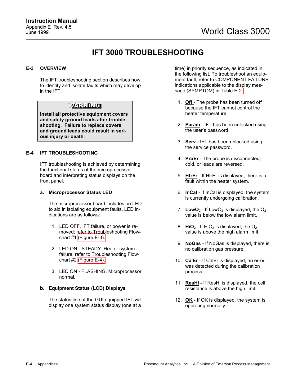World class 3000, Ift 3000 troubleshooting | Emerson Process Management 3000 User Manual | Page 152 / 182