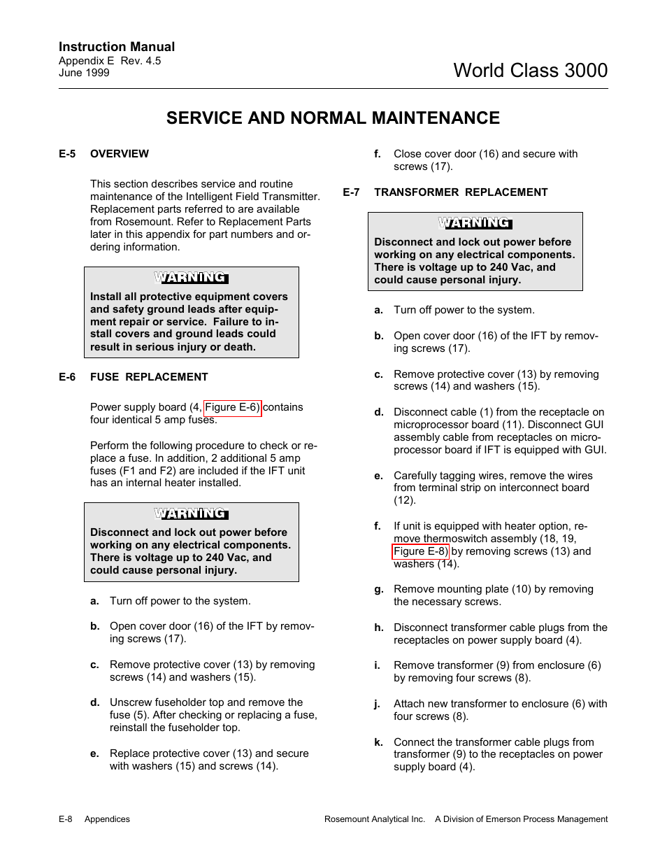 World class 3000, Service and normal maintenance | Emerson Process Management 3000 User Manual | Page 156 / 182