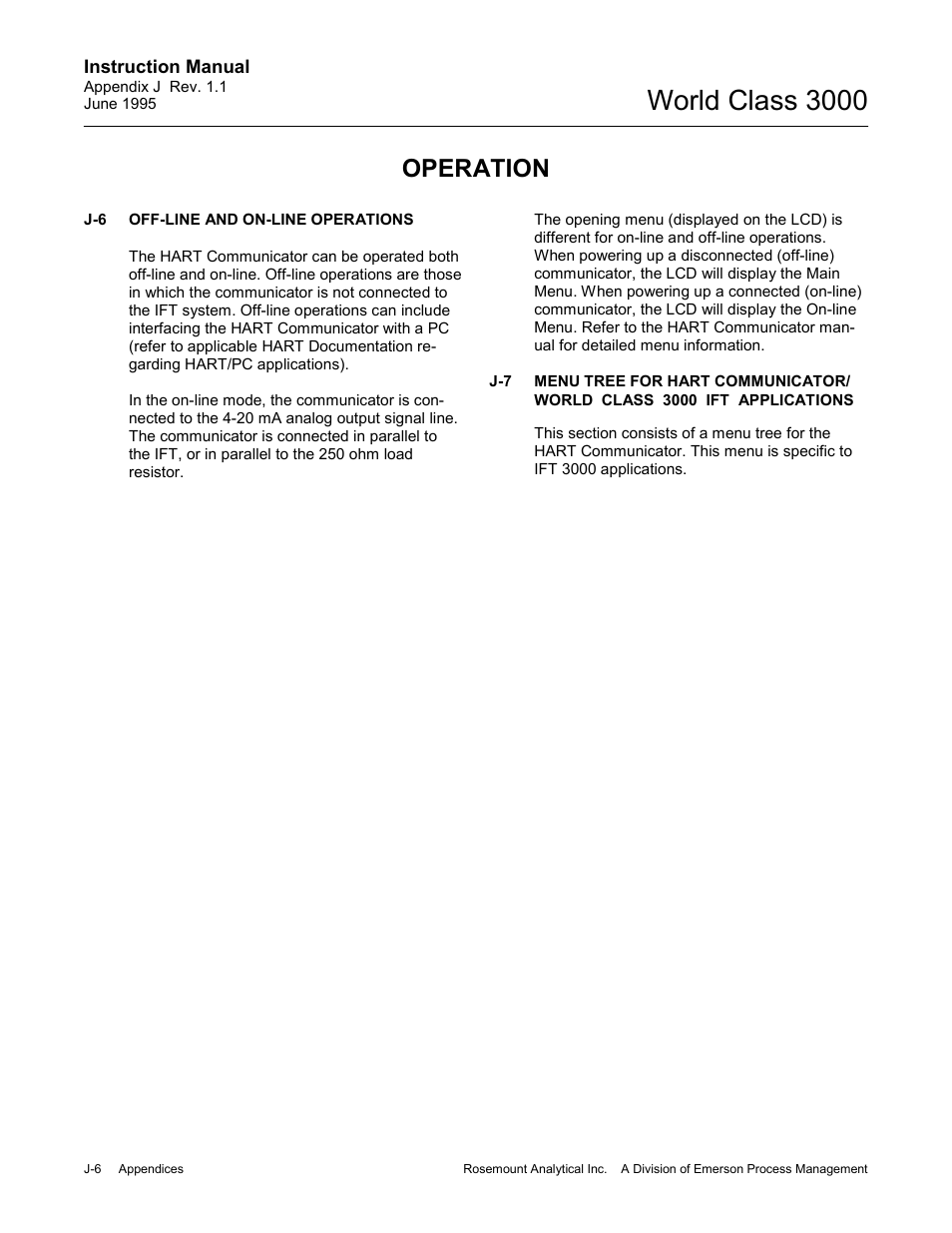 World class 3000, Operation | Emerson Process Management 3000 User Manual | Page 170 / 182