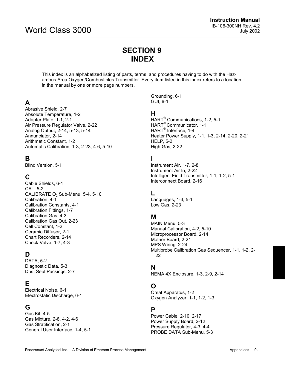 Index, 0 index -1, World class 3000 | Emerson Process Management 3000 User Manual | Page 179 / 182