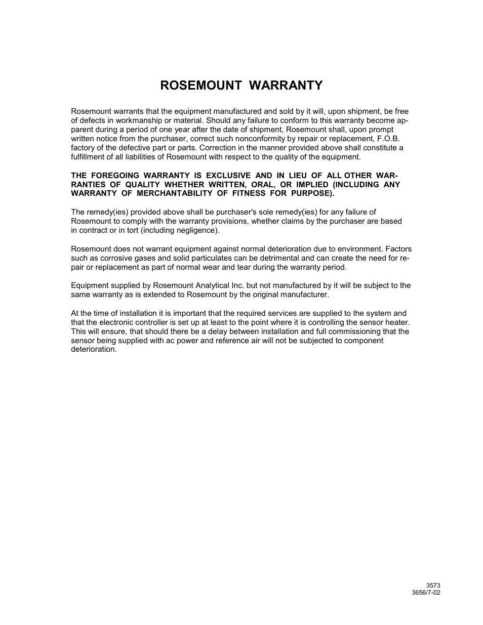 Rosemount warranty | Emerson Process Management 3000 User Manual | Page 181 / 182