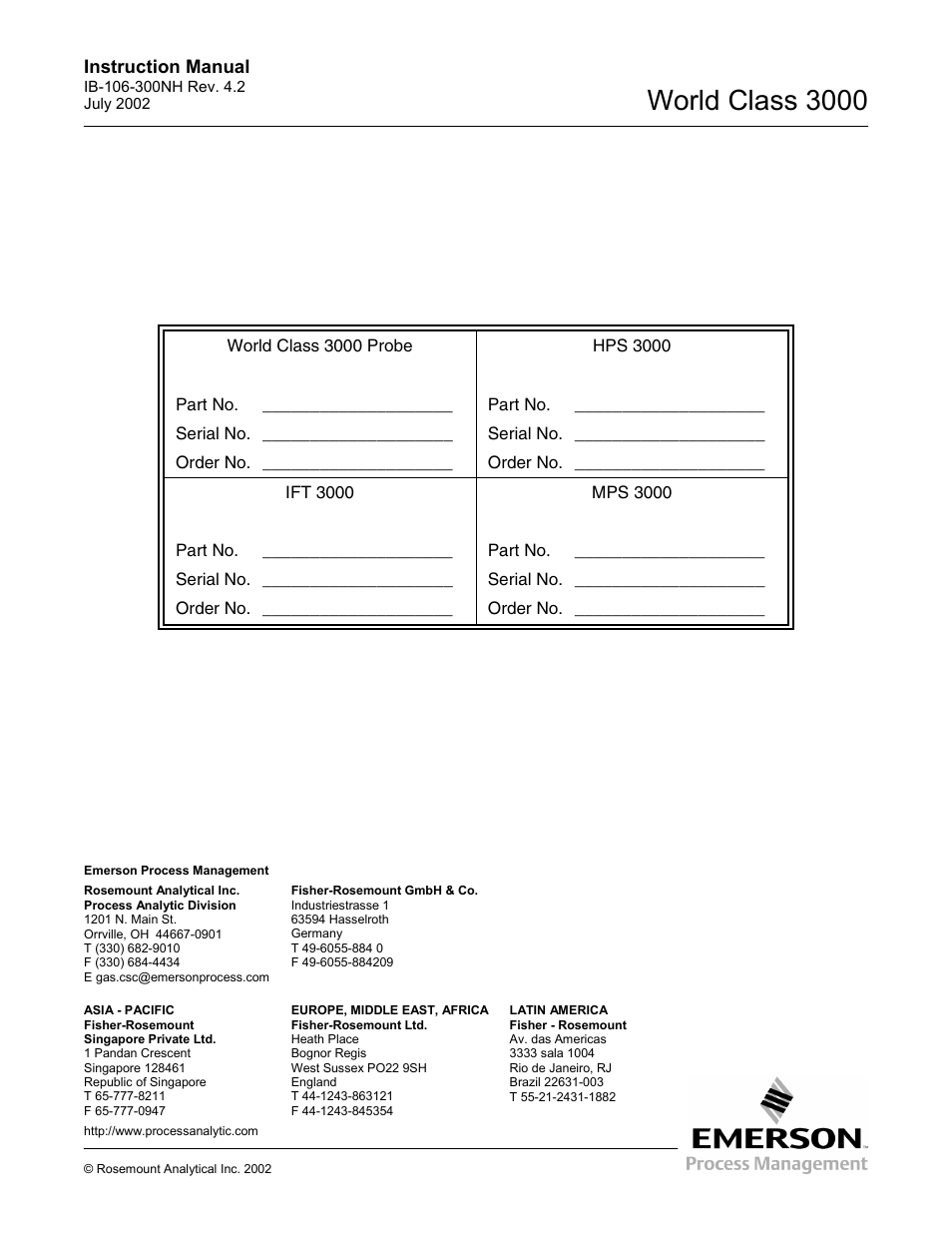 World class 3000 | Emerson Process Management 3000 User Manual | Page 182 / 182