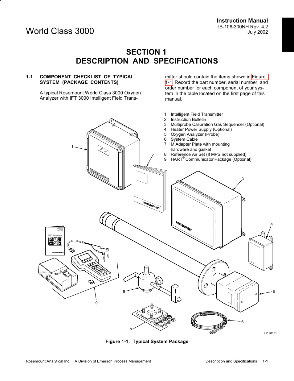 Description and specifications, Description and specifications -1, Figure 1-1. typical system package -1 | World class 3000, Instruction manual | Emerson Process Management 3000 User Manual | Page 25 / 182