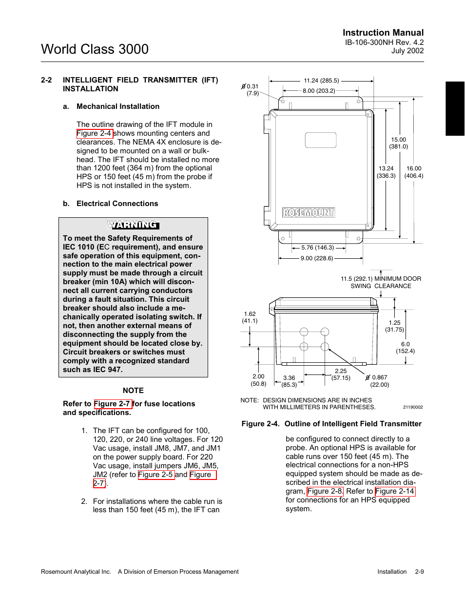 Intelligent field transmitter (ift) installation, Ph 2-2a f, World class 3000 | Instruction manual | Emerson Process Management 3000 User Manual | Page 41 / 182