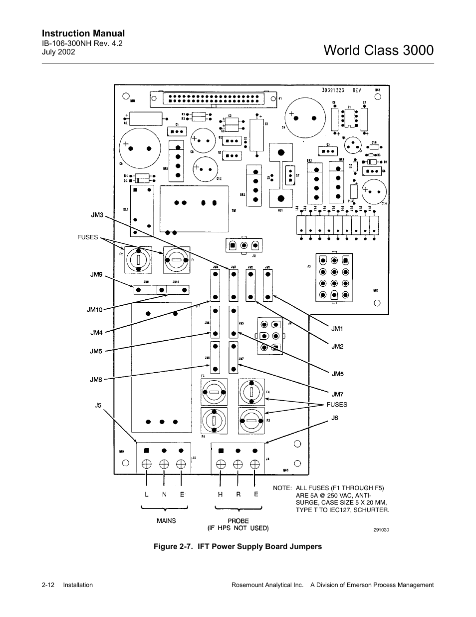 Figure 2-7. ift power supply board jumpers -12, Figure 2-7 f, D figure 2-7) | Figure 2-7), World class 3000, Instruction manual | Emerson Process Management 3000 User Manual | Page 44 / 182