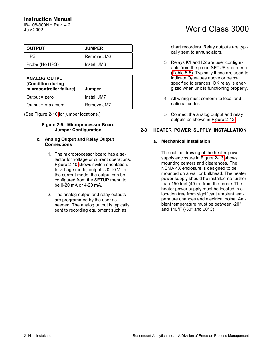 Heater power supply installation, Heater power supply installation -14, Figure 2-9 | World class 3000 | Emerson Process Management 3000 User Manual | Page 46 / 182