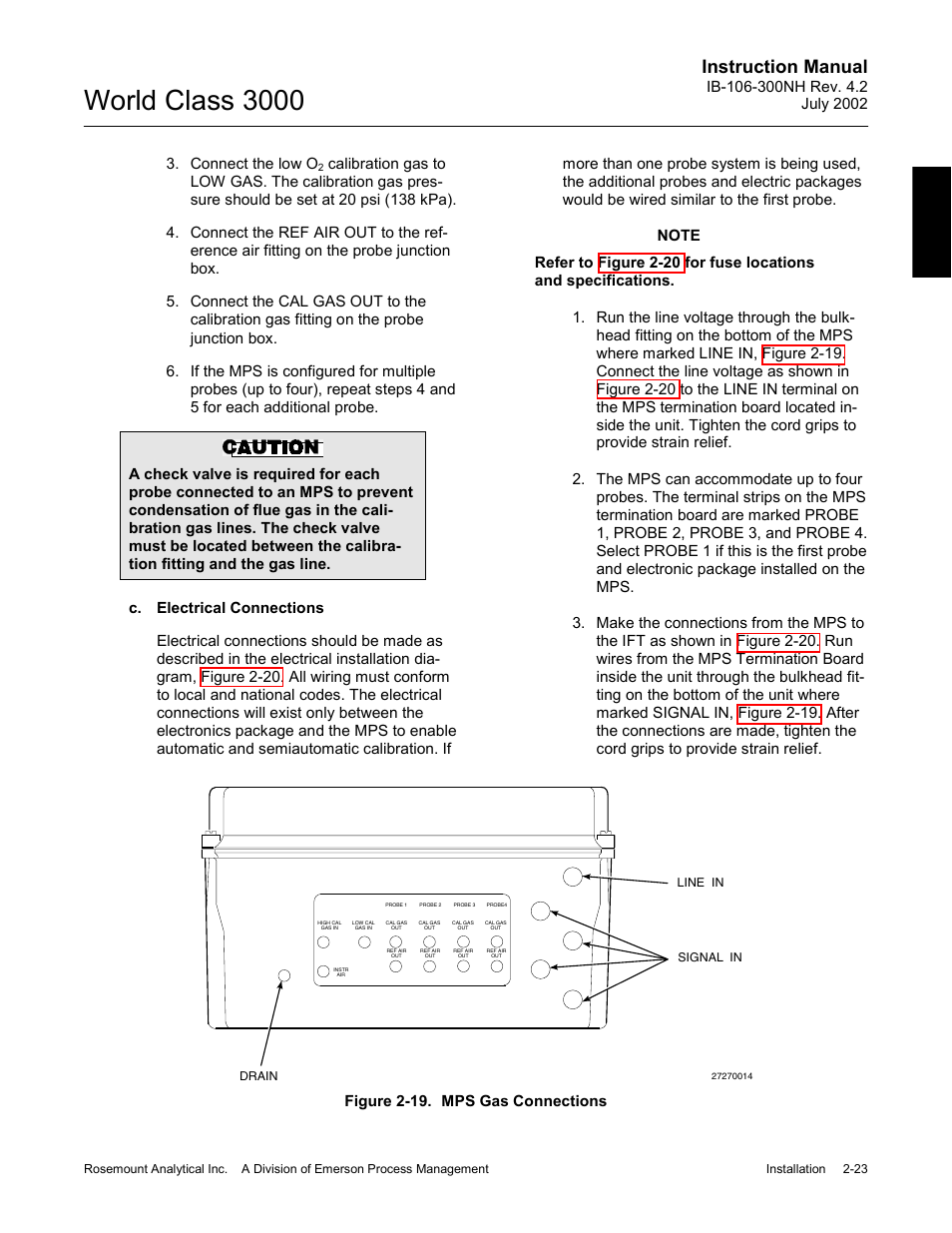 Figure 2-19. mps gas connections -23, World class 3000, Instruction manual | Connect the low o, Figure 2-19. mps gas connections 2 | Emerson Process Management 3000 User Manual | Page 55 / 182