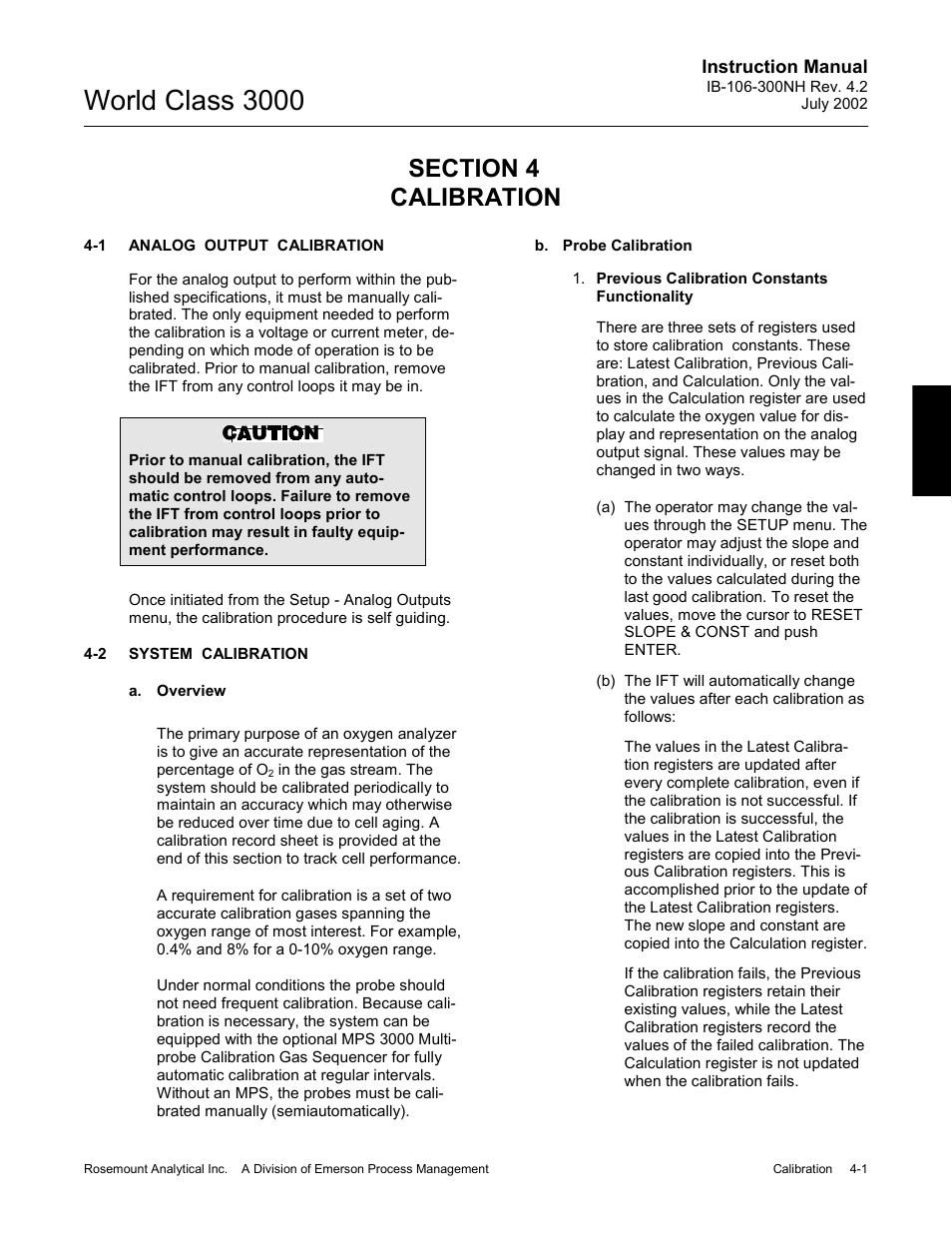 Calibration, Analog output calibration, System calibration | 0 calibration -1 4-1, Analog output calibration -1, System calibration -1, To section 4, World class 3000 | Emerson Process Management 3000 User Manual | Page 61 / 182