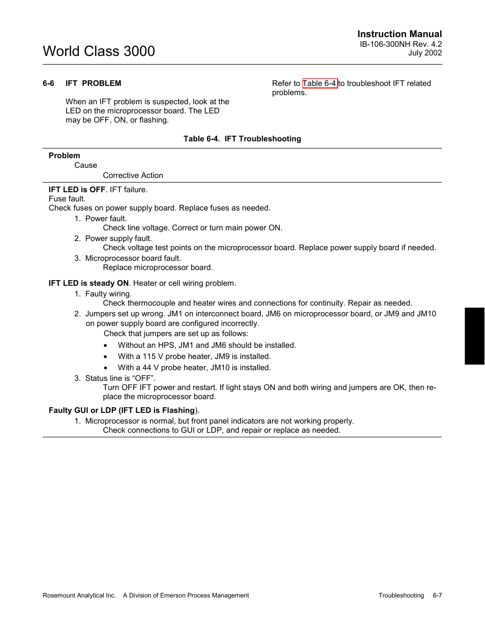 Ift problem, Ift problem -7, Table 6-4 | Ift troubleshooting -7, World class 3000 | Emerson Process Management 3000 User Manual | Page 91 / 182