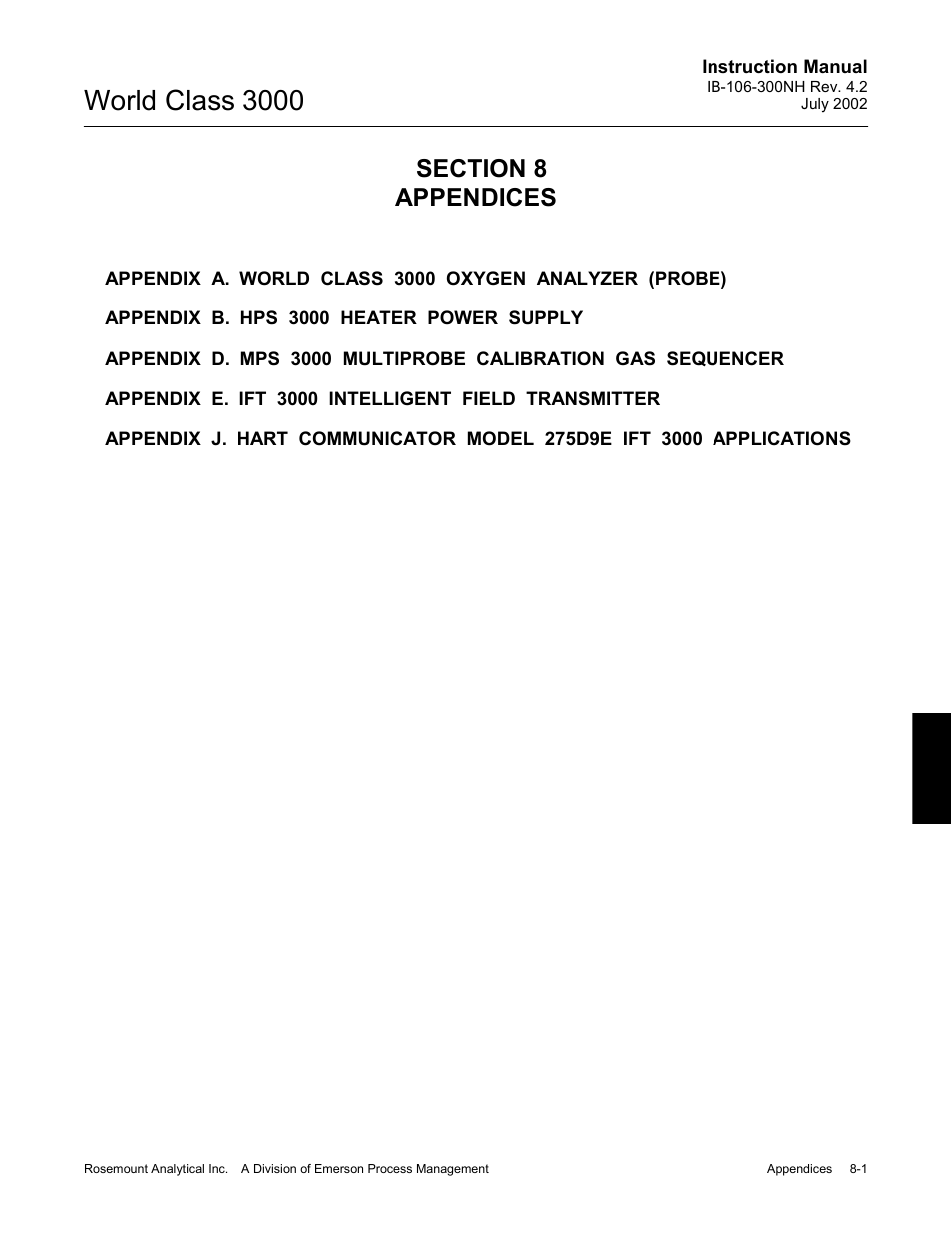 Appendices, 0 appendices -1, World class 3000 | Emerson Process Management 3000 User Manual | Page 97 / 182