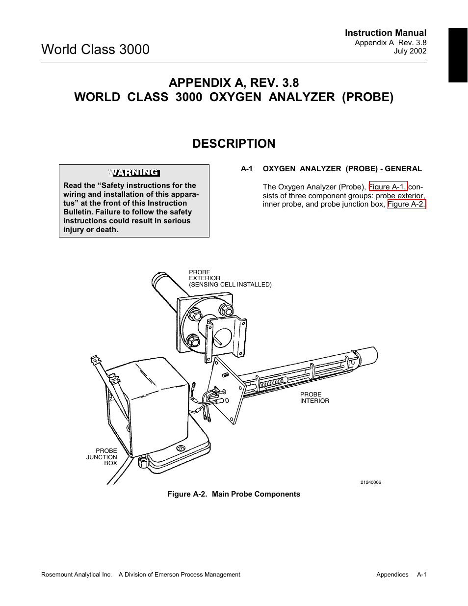 Description, Oxygen analyzer (probe) ˚ general, World class 3000 | Emerson Process Management 3000 User Manual | Page 99 / 182
