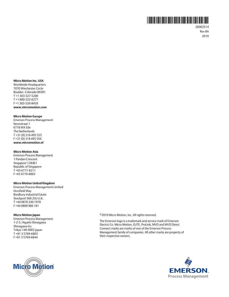 Emerson Process Management MICRO MOTION 1500 User Manual | Page 14 / 14