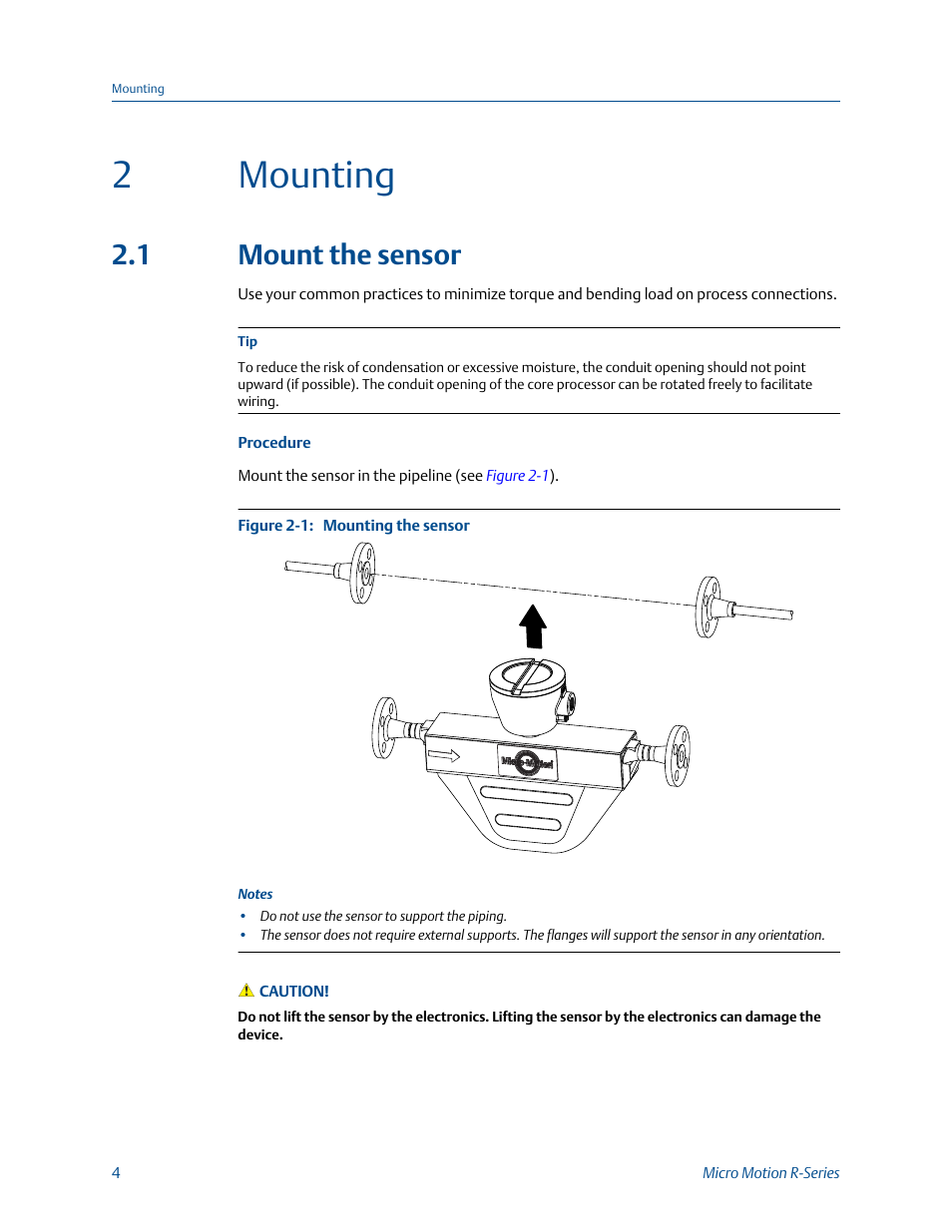 Mounting, Mount the sensor, Chapter 2 | 2mounting, 1 mount the sensor | Emerson Process Management MICRO MOTION 1500 User Manual | Page 8 / 14