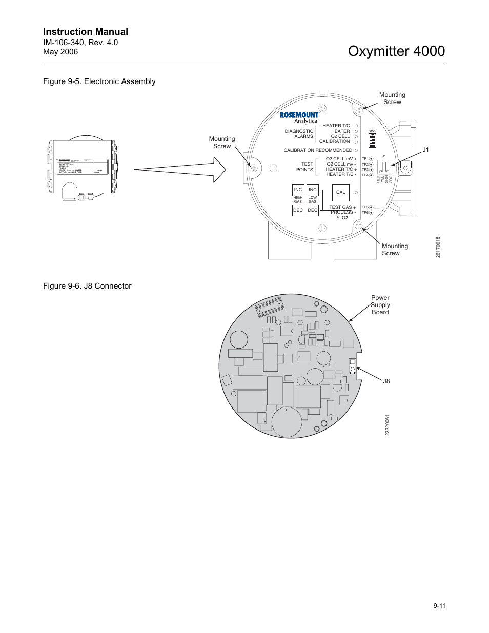 Figure 9-5, S) (figure 9-6), Oxymitter 4000 | Instruction manual, Figure 9-5. electronic assembly, Figure 9-6. j8 connector, Tm hart smart family | Emerson Process Management OXYMITTER 4000 IM-106-340 User Manual | Page 127 / 176