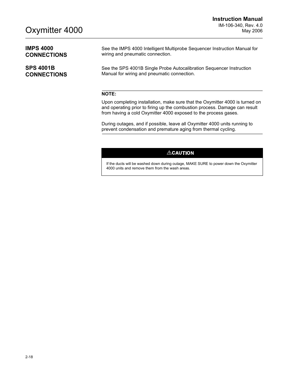 Imps 4000 connections, Sps 4001b connections, Oxymitter 4000 | Emerson Process Management OXYMITTER 4000 IM-106-340 User Manual | Page 56 / 176