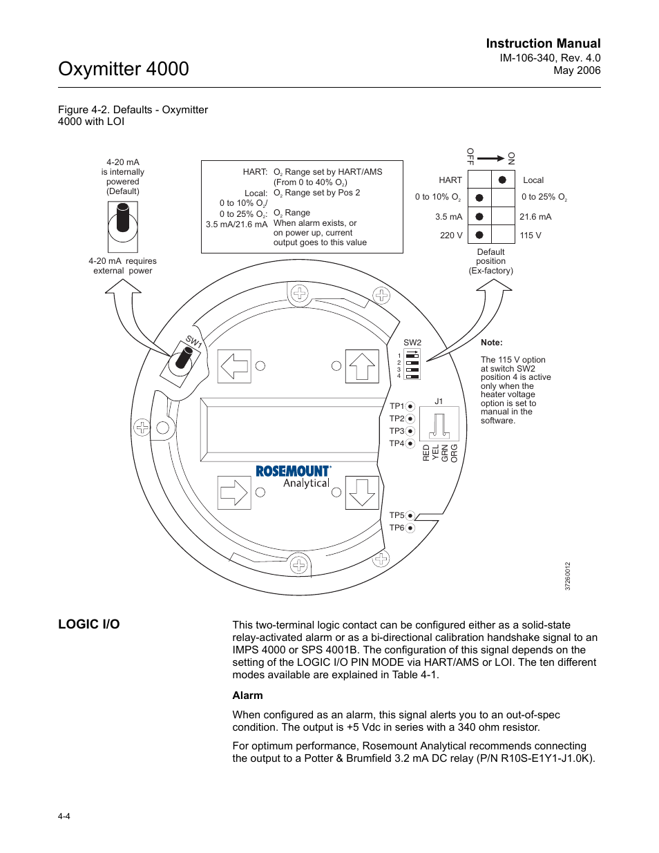 Logic i/o, Logic i/o -4, Rmation, refer to "logic i/o | Oxymitter 4000, Instruction manual | Emerson Process Management OXYMITTER 4000 IM-106-340 User Manual | Page 66 / 176