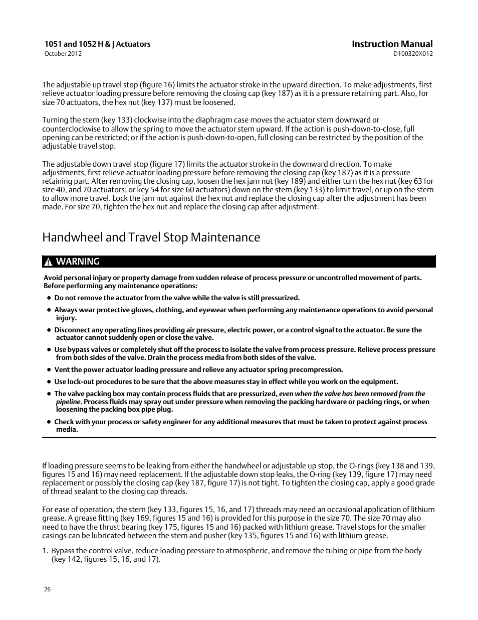 Handwheel and travel stop maintenance | Emerson Process Management 1051 User Manual | Page 26 / 40