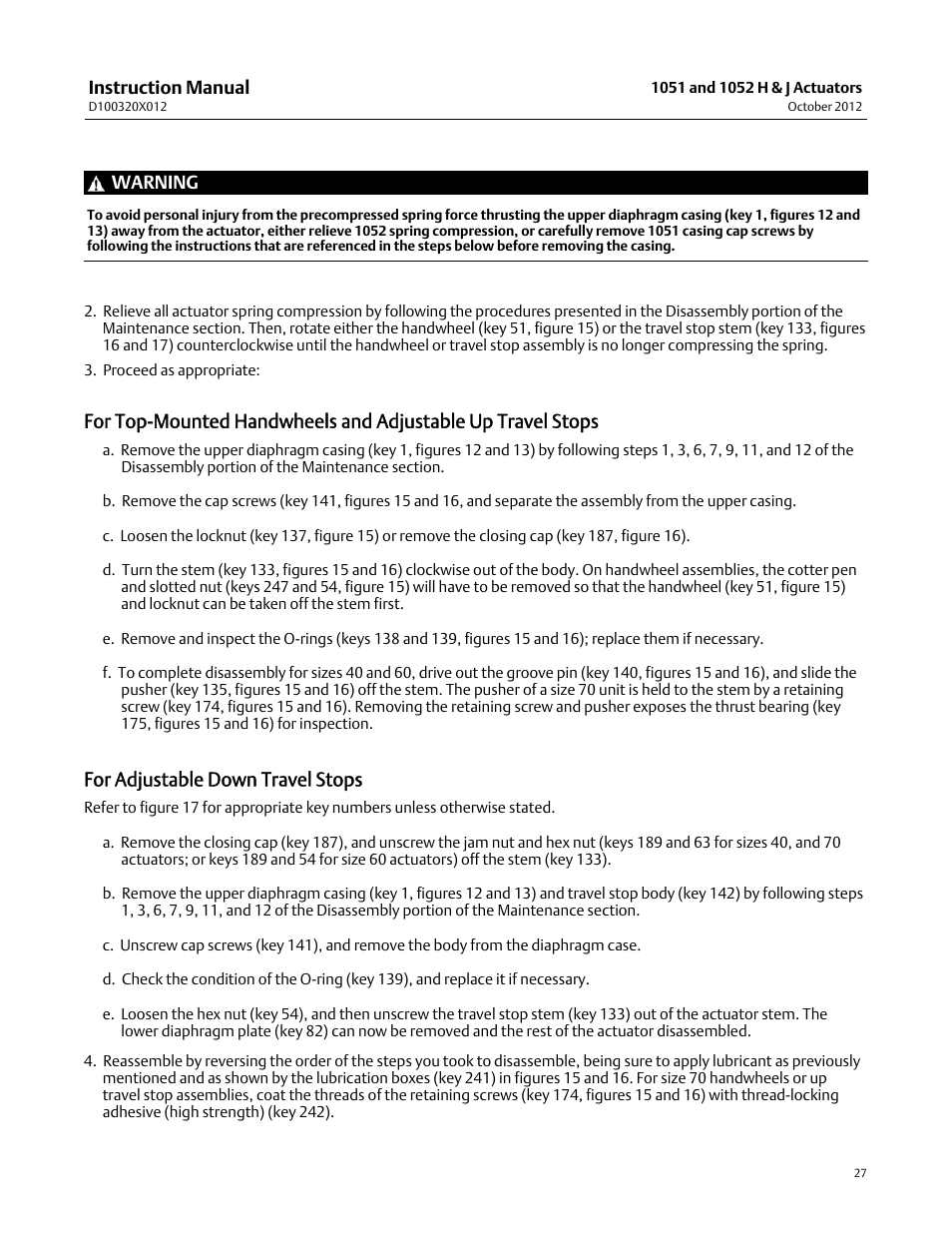 For adjustable down travel stops | Emerson Process Management 1051 User Manual | Page 27 / 40