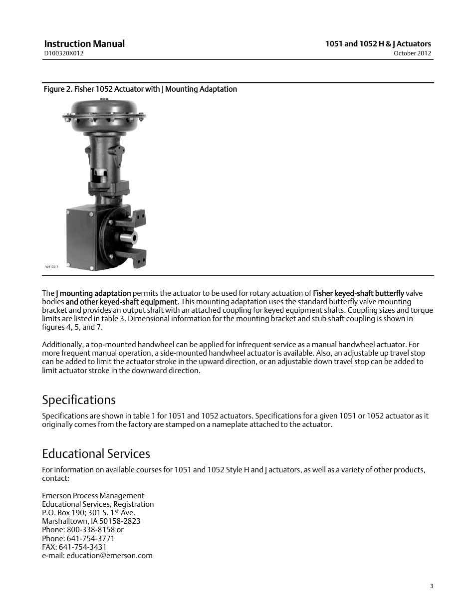 Specifications, Educational services | Emerson Process Management 1051 User Manual | Page 3 / 40