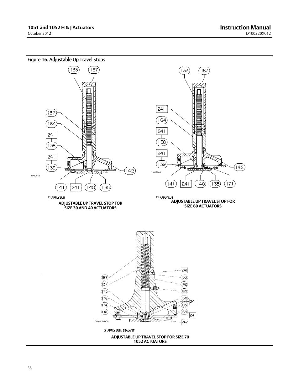 Instruction manual, Figure 16. adjustable up travel stops | Emerson Process Management 1051 User Manual | Page 38 / 40