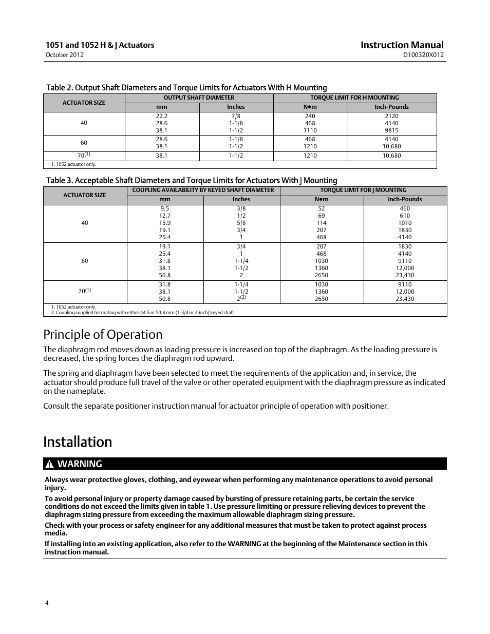 Installation, Principle of operation, Instruction manual | Warning | Emerson Process Management 1051 User Manual | Page 4 / 40