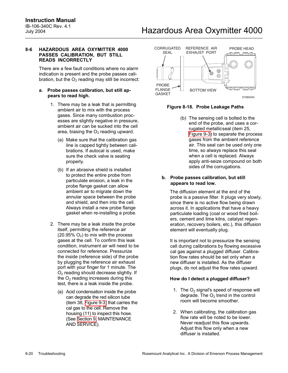 But still reads incorrectly -20, Figure 8-18. probe leakage paths -20, Hazardous area oxymitter 4000 | Instruction manual | Emerson Process Management OXYMITTER 4000 User Manual | Page 116 / 150