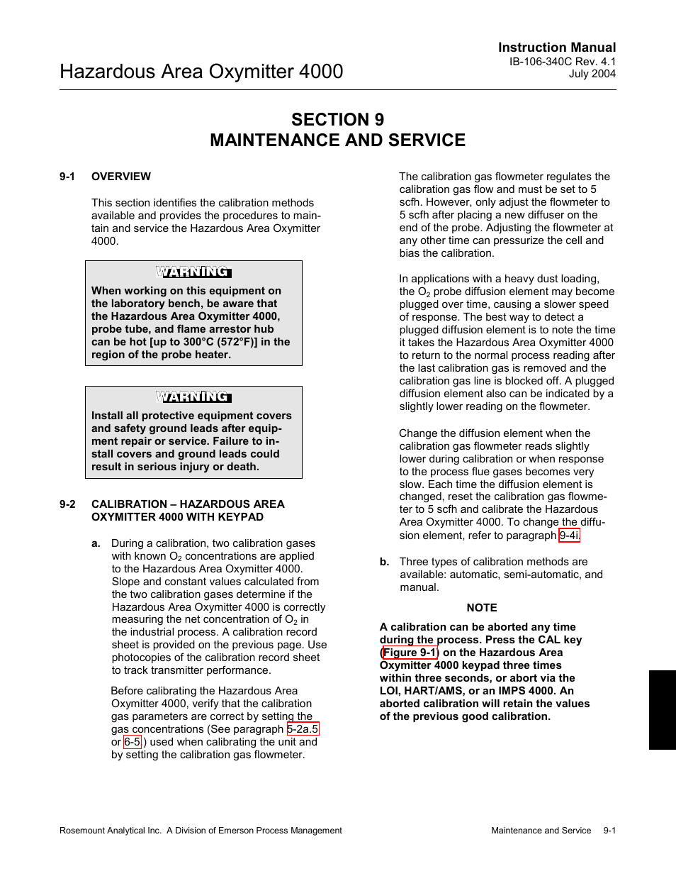 Maintenance and service -1, Overview -1, Hazardous area oxymitter 4000 | Emerson Process Management OXYMITTER 4000 User Manual | Page 119 / 150