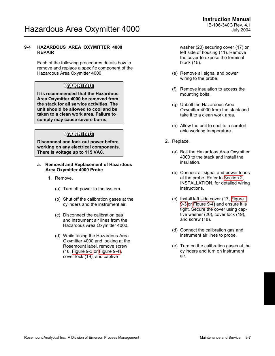 Hazardous area oxymitter 4000 repair -7, Hazardous area oxymitter 4000 | Emerson Process Management OXYMITTER 4000 User Manual | Page 125 / 150