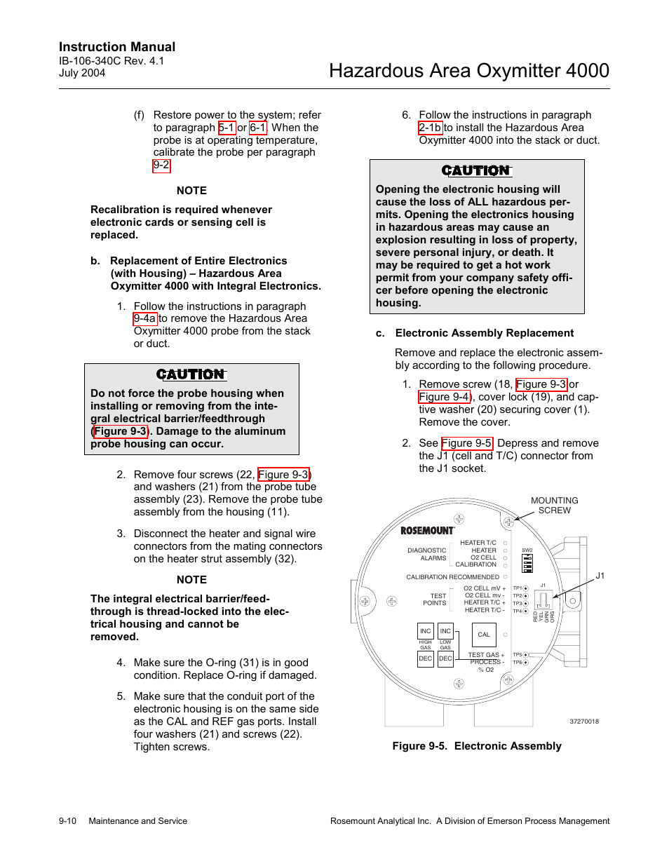 Figure 9-5. electronic assembly -10, Hazardous area oxymitter 4000, Instruction manual | Emerson Process Management OXYMITTER 4000 User Manual | Page 128 / 150