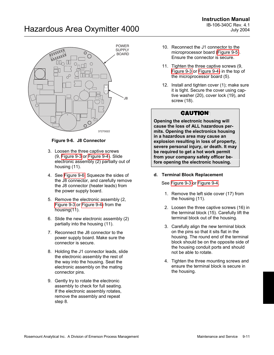 Figure 9-6. j8 connector -11, Hazardous area oxymitter 4000 | Emerson Process Management OXYMITTER 4000 User Manual | Page 129 / 150