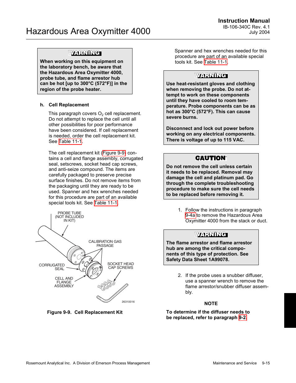 Figure 9-9. cell replacement kit -15, Aph 9-4h, s, Hazardous area oxymitter 4000 | Instruction manual | Emerson Process Management OXYMITTER 4000 User Manual | Page 133 / 150