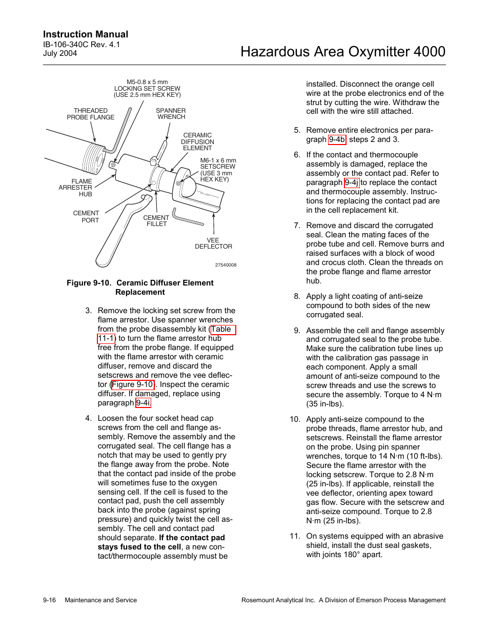 Hazardous area oxymitter 4000, Instruction manual | Emerson Process Management OXYMITTER 4000 User Manual | Page 134 / 150