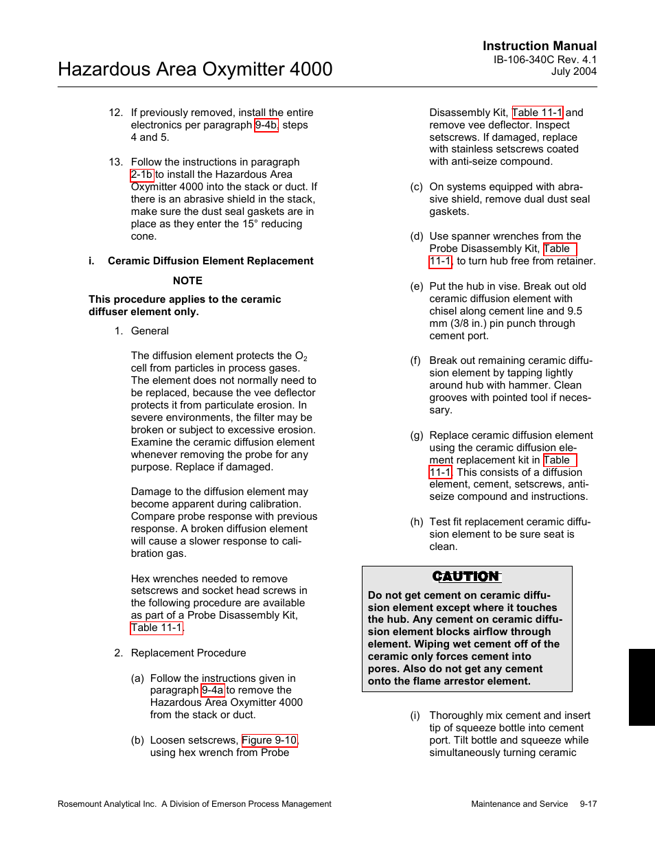 Ph 9-4i, Hazardous area oxymitter 4000 | Emerson Process Management OXYMITTER 4000 User Manual | Page 135 / 150