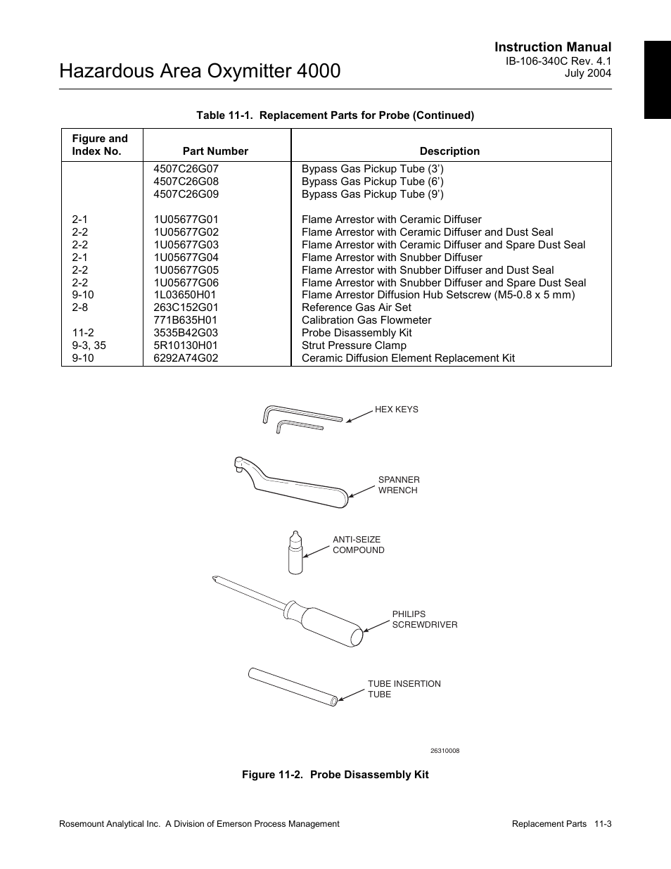Figure 11-2. probe disassembly kit -3, Hazardous area oxymitter 4000 | Emerson Process Management OXYMITTER 4000 User Manual | Page 141 / 150