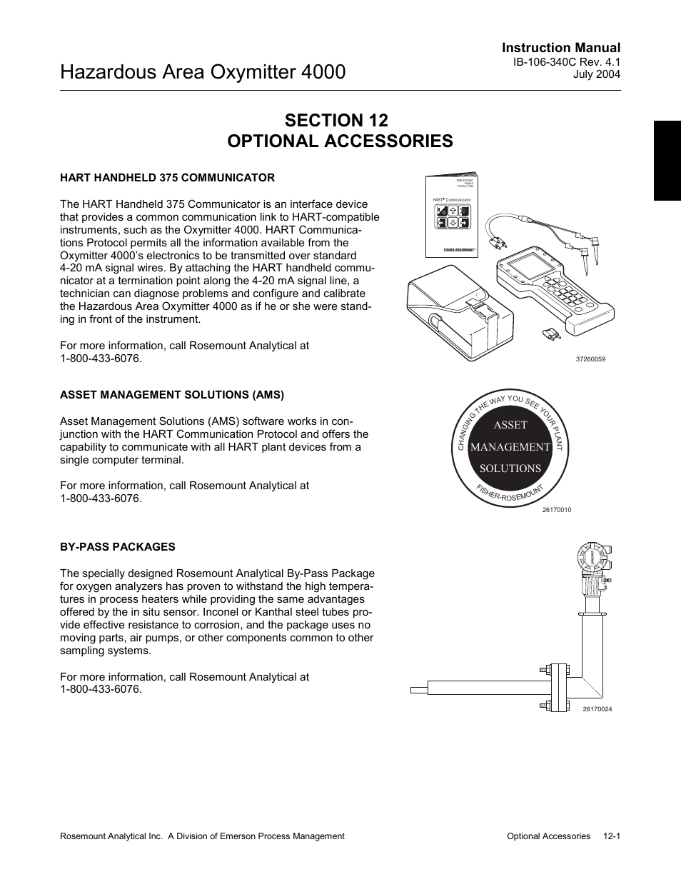 Optional accessories -1, Hazardous area oxymitter 4000, Instruction manual | Emerson Process Management OXYMITTER 4000 User Manual | Page 143 / 150