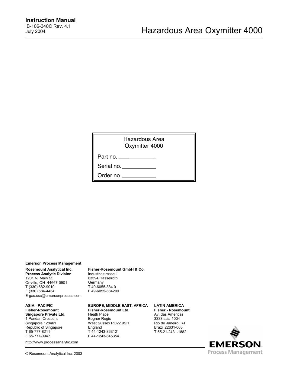 Hazardous area oxymitter 4000 | Emerson Process Management OXYMITTER 4000 User Manual | Page 150 / 150