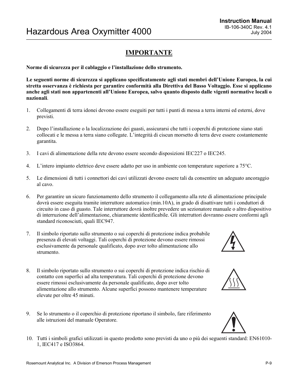 Hazardous area oxymitter 4000, Importante | Emerson Process Management OXYMITTER 4000 User Manual | Page 17 / 150