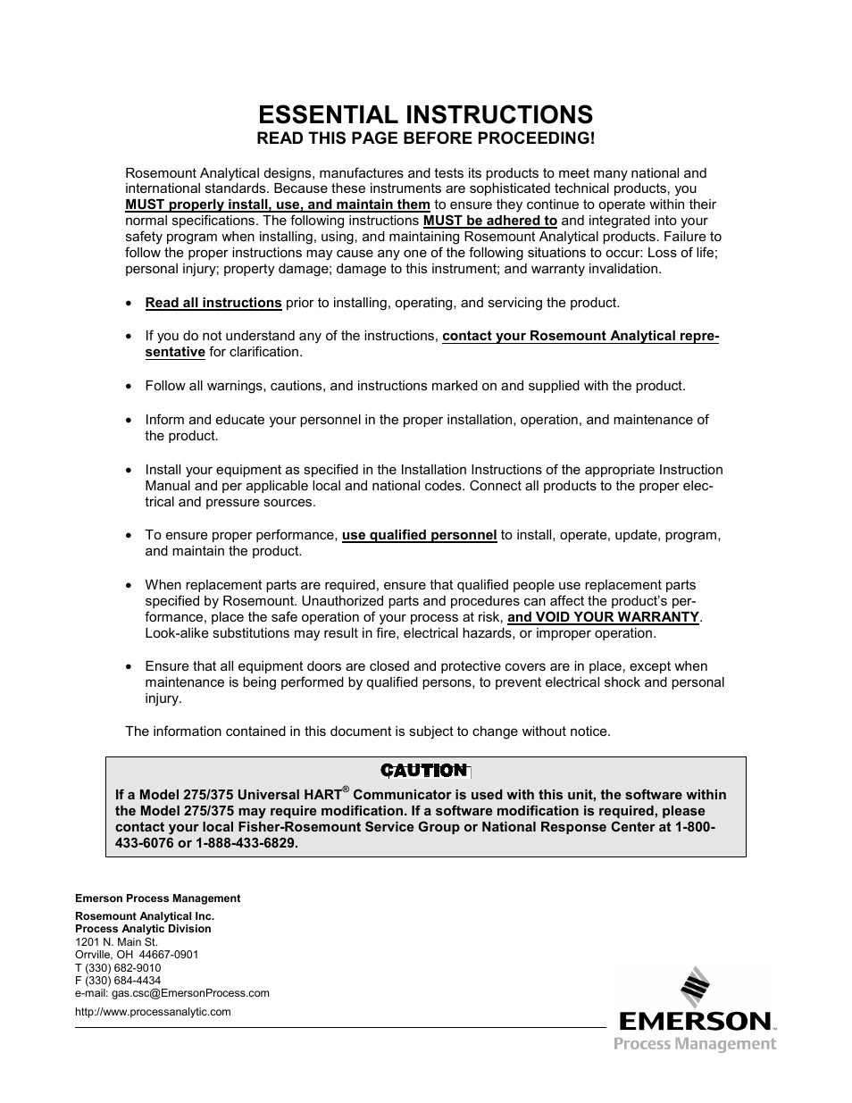 Essential instructions | Emerson Process Management OXYMITTER 4000 User Manual | Page 2 / 150