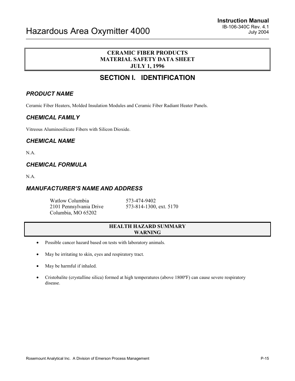 Hazardous area oxymitter 4000 | Emerson Process Management OXYMITTER 4000 User Manual | Page 23 / 150
