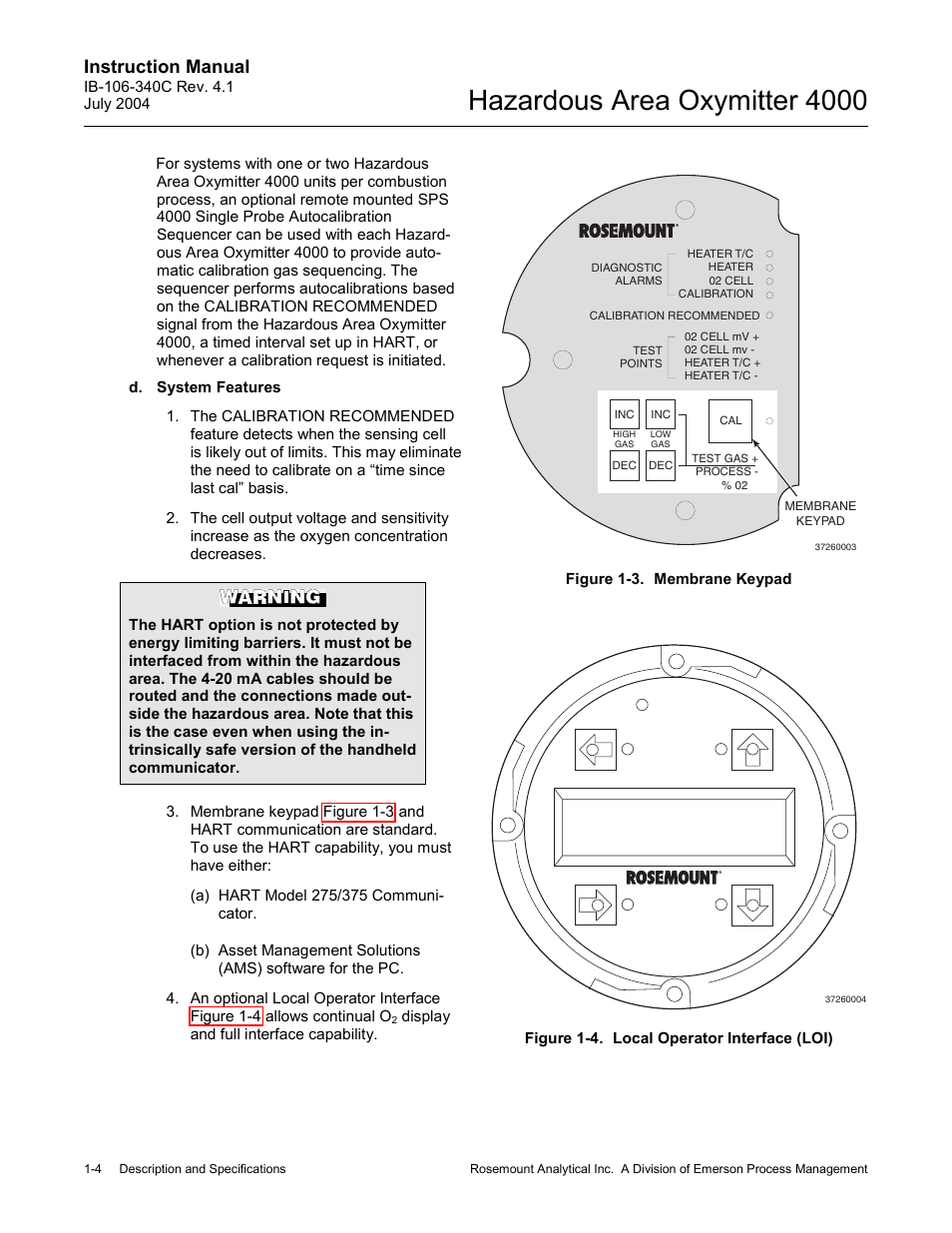 Hazardous area oxymitter 4000, Instruction manual | Emerson Process Management OXYMITTER 4000 User Manual | Page 34 / 150
