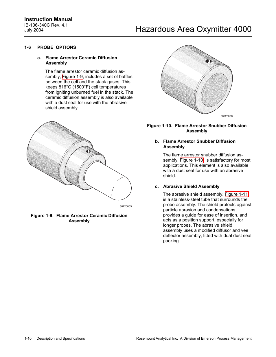 Probe options -10, Hazardous area oxymitter 4000 | Emerson Process Management OXYMITTER 4000 User Manual | Page 40 / 150