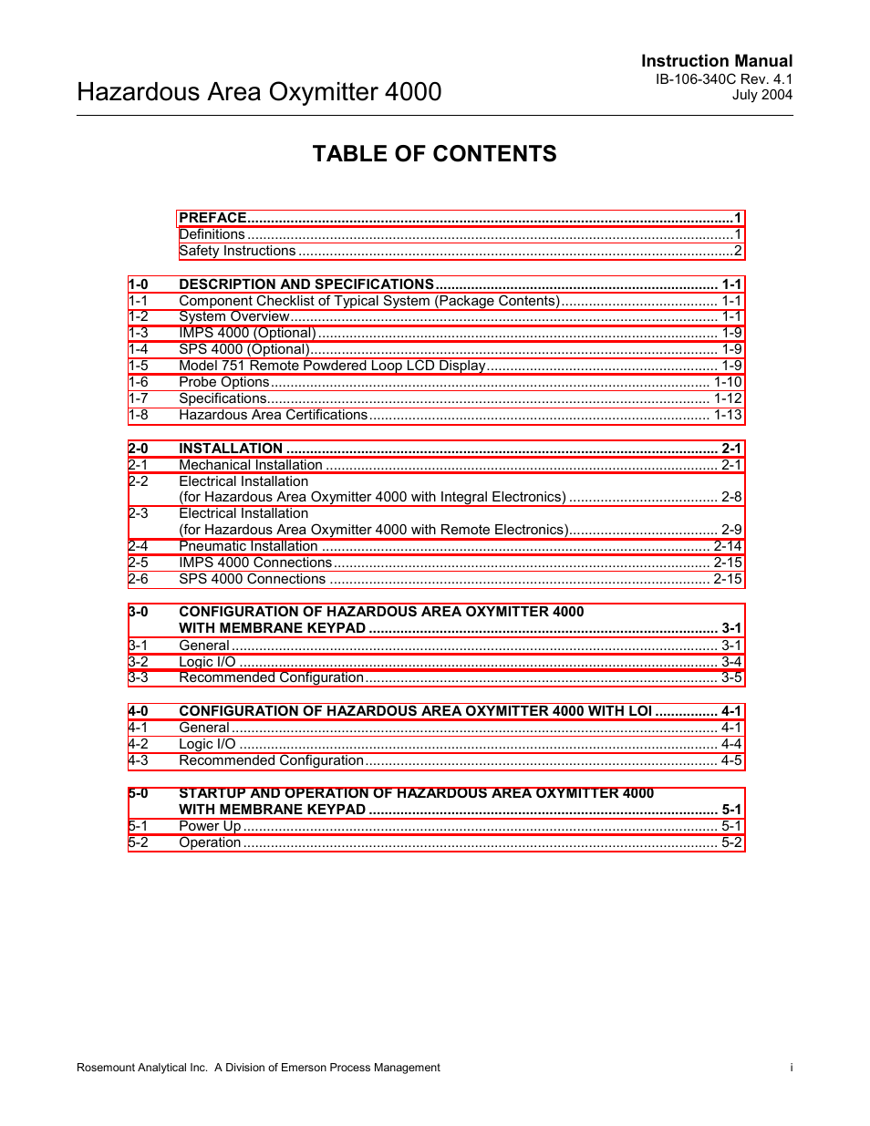Emerson Process Management OXYMITTER 4000 User Manual | Page 5 / 150