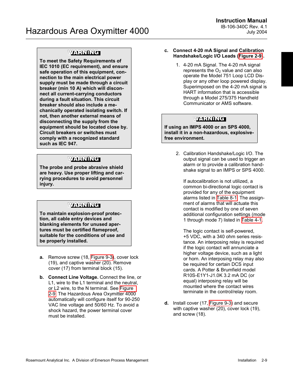 Hazardous area oxymitter 4000 | Emerson Process Management OXYMITTER 4000 User Manual | Page 55 / 150