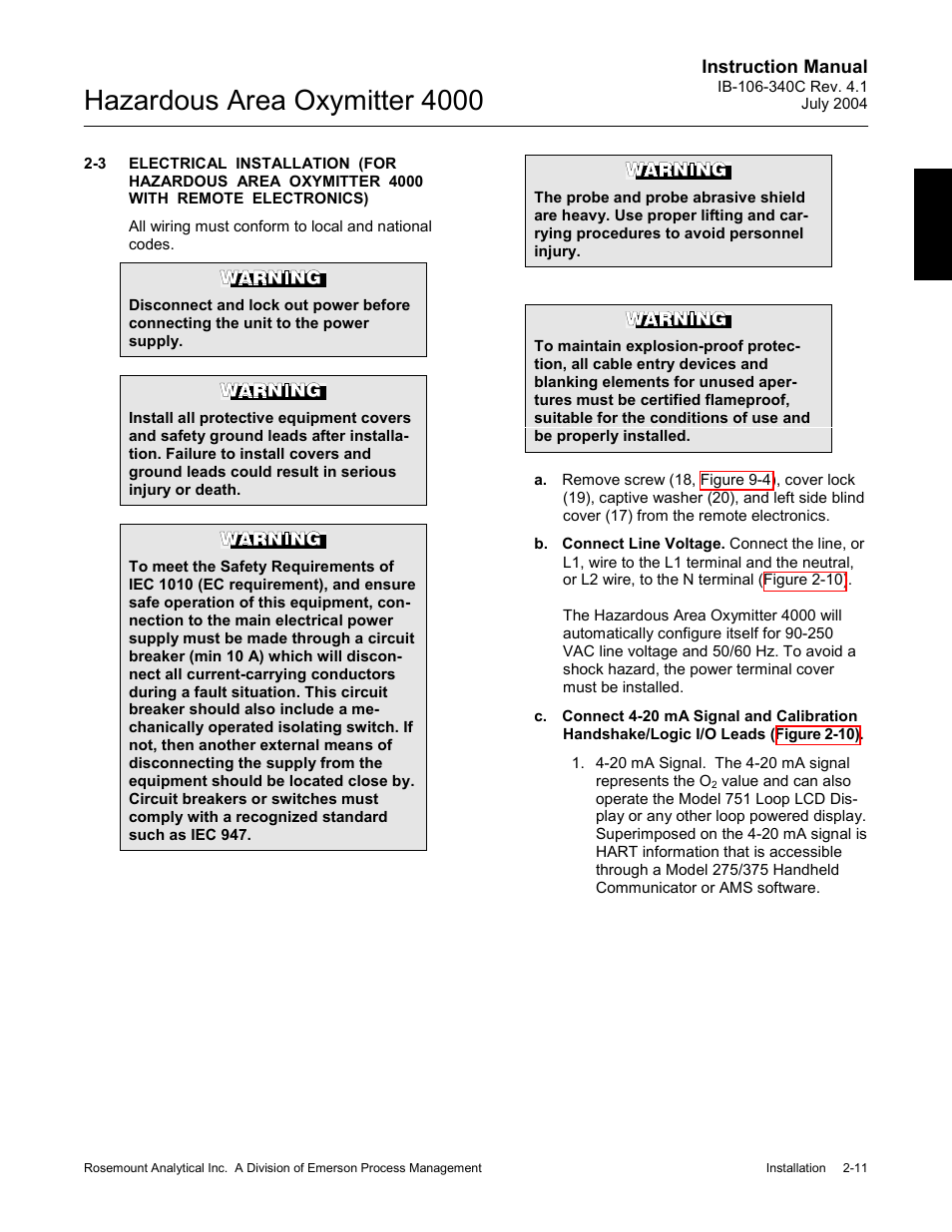 Hazardous area oxymitter 4000 | Emerson Process Management OXYMITTER 4000 User Manual | Page 57 / 150