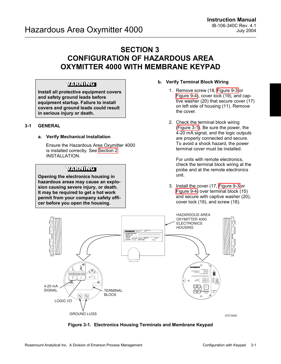 General -1, Hazardous area oxymitter 4000, Instruction manual | Emerson Process Management OXYMITTER 4000 User Manual | Page 63 / 150