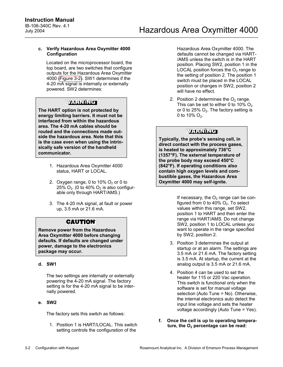 Hazardous area oxymitter 4000, Instruction manual | Emerson Process Management OXYMITTER 4000 User Manual | Page 64 / 150