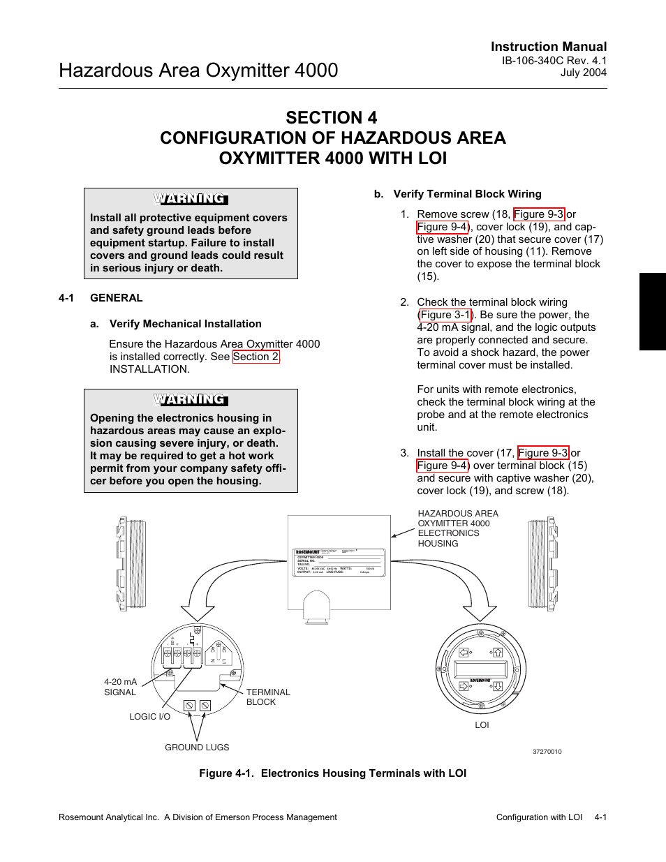 General -1, Hazardous area oxymitter 4000, Instruction manual | Emerson Process Management OXYMITTER 4000 User Manual | Page 69 / 150